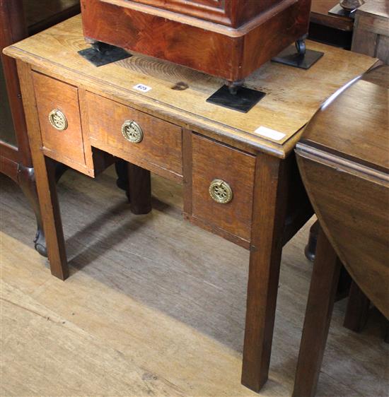 19th century French oak lowboy, fitted 3 long drawers(-)